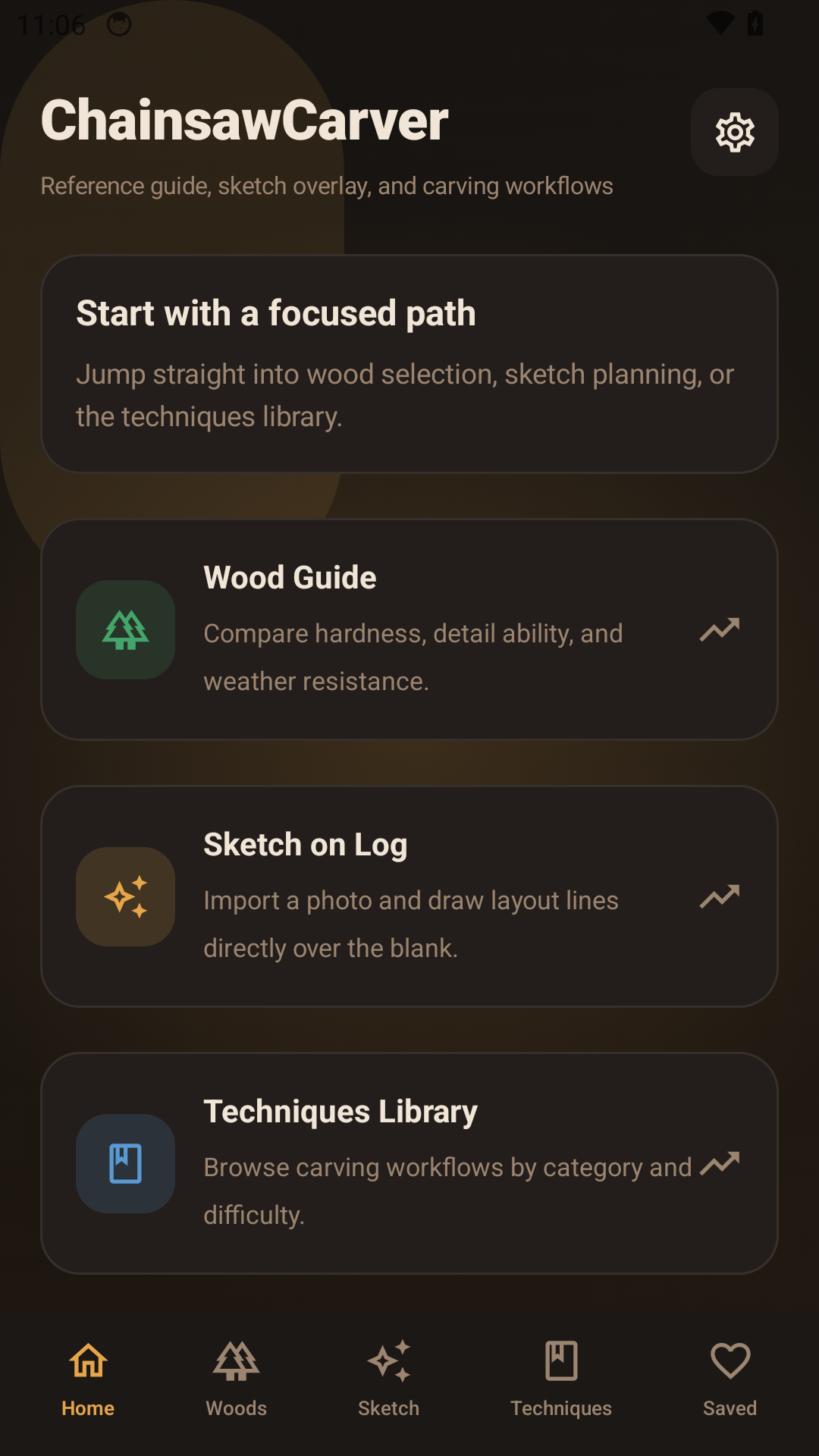 Chainsaw Carver home screen